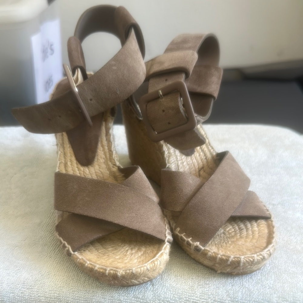 Vince Neutral Suede Espadrille Wedge Sandals